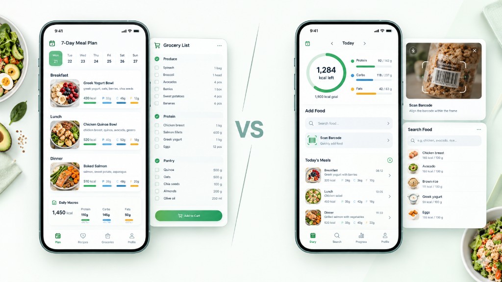 AI Meal Planner weekly meal plan vs MyFitnessPal calorie tracking — planner vs food diary