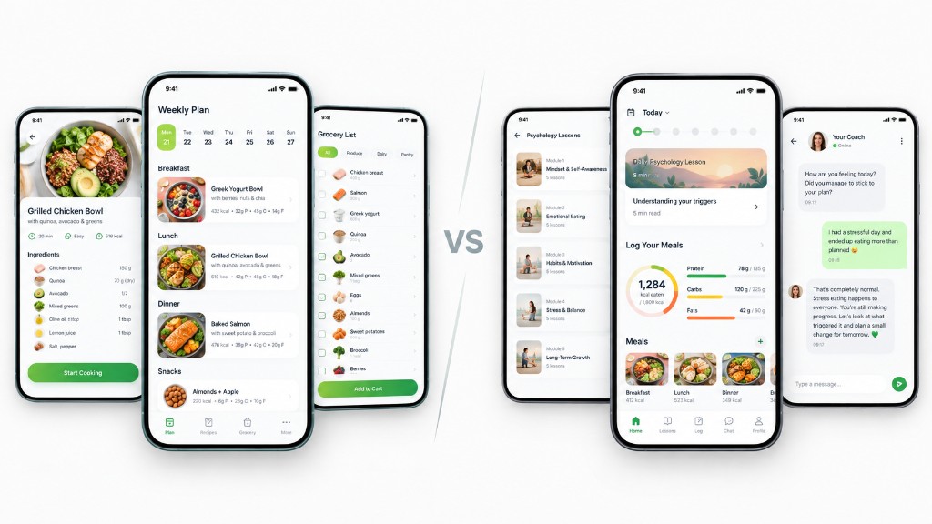 AI Meal Planner weekly plan vs Noom daily lessons — meal planner vs behavior coaching