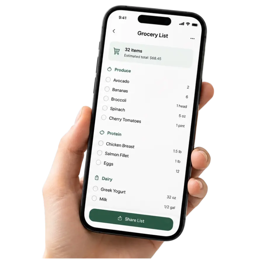 Grocery list on phone