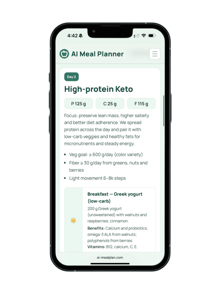Meal plan on phone